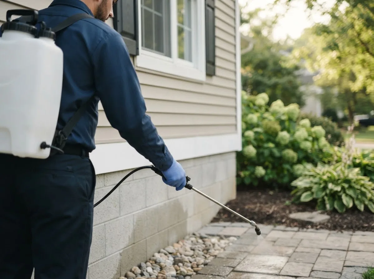 Pest control technician inspecting a home in Scobey, MS